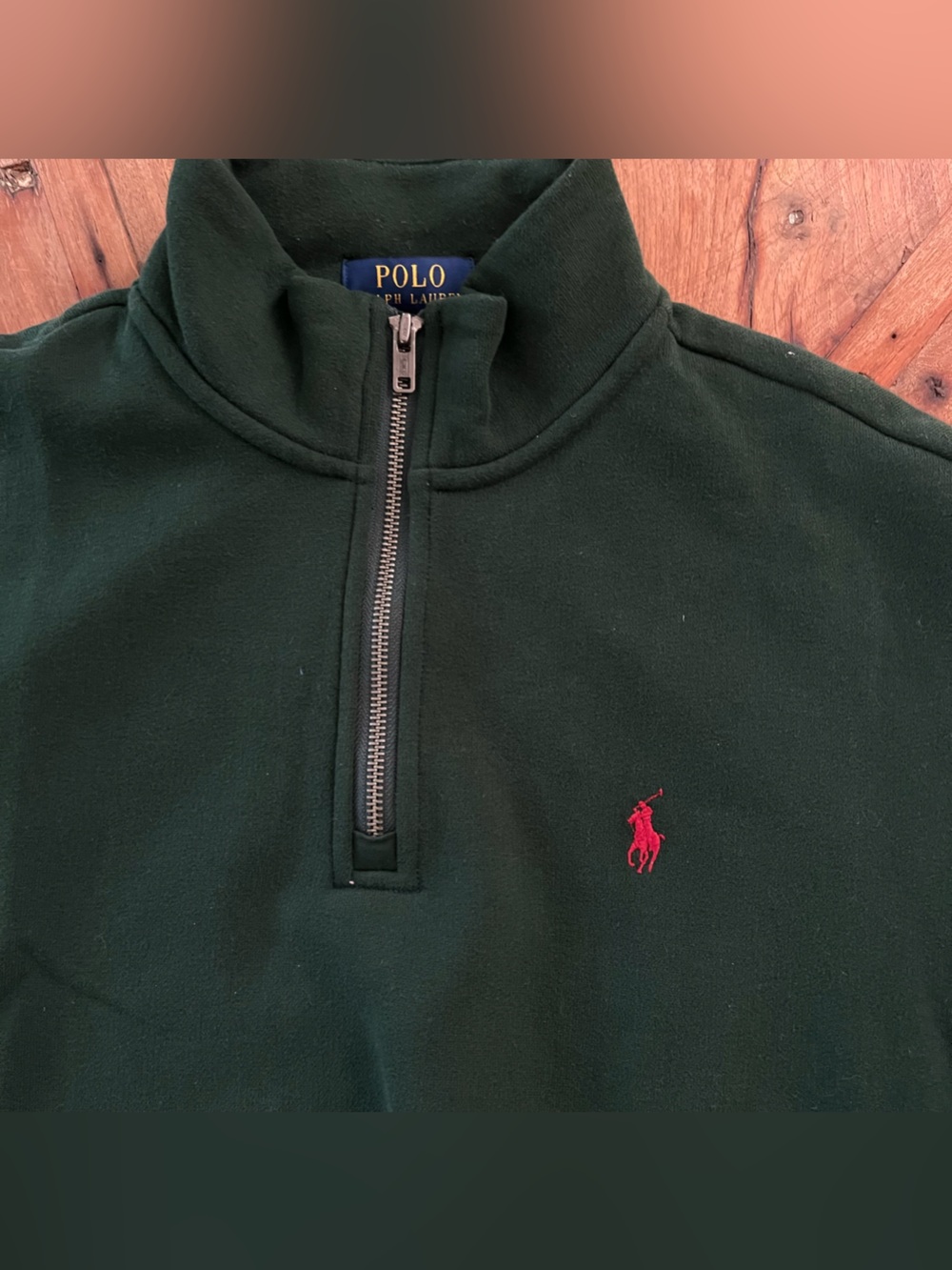 NWOT POLO RALPH LAUREN Sweatshirt Mens L Green Quarter Zip Fleece Lined $150 - Picture 4 of 14
